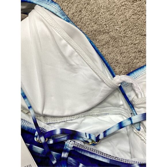 New. La Blanca BLUE Serene Stripe Tummy-Control Strappy One-Piece Swimsuit. Reta - Picture 10 of 12